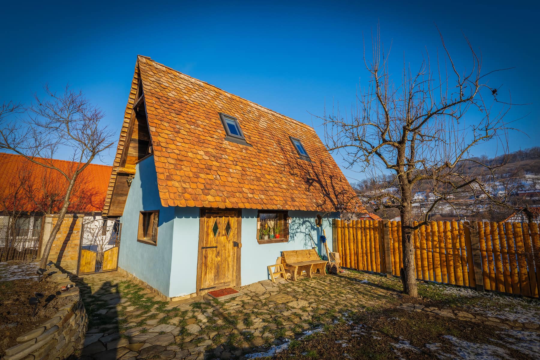 Cucu's Nest cottage at golden hour in Sighișoara